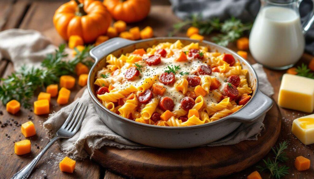 Pasta al forno con zucca e salsiccia: cremosa, filante e gratinata al punto giusto