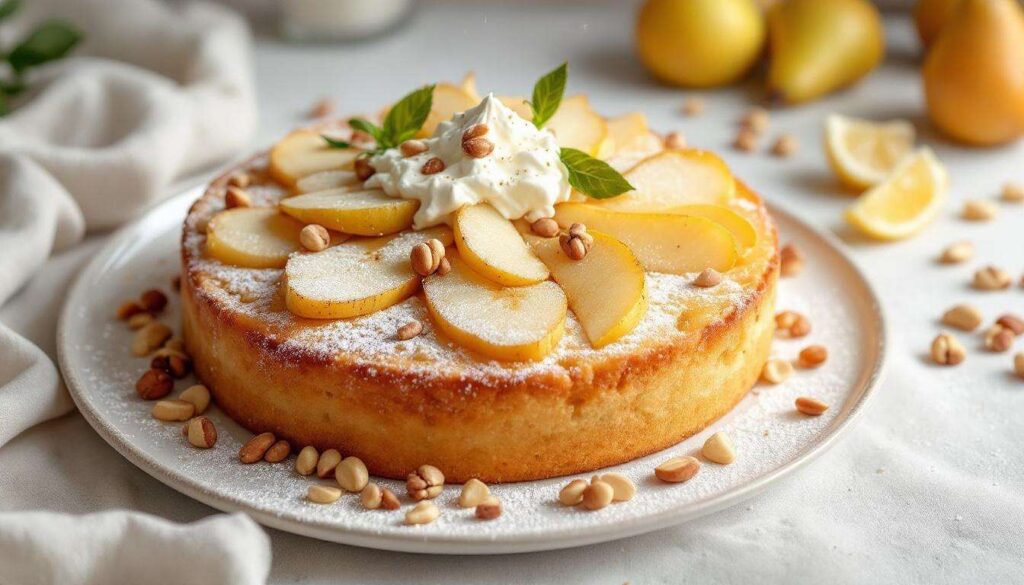 Torta ricotta e pere con base alle nocciole, da servire fredda