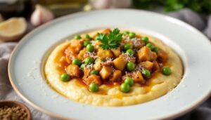 Polenta cremosa al sugo di carciofi e piselli: pronta in 20 minuti
